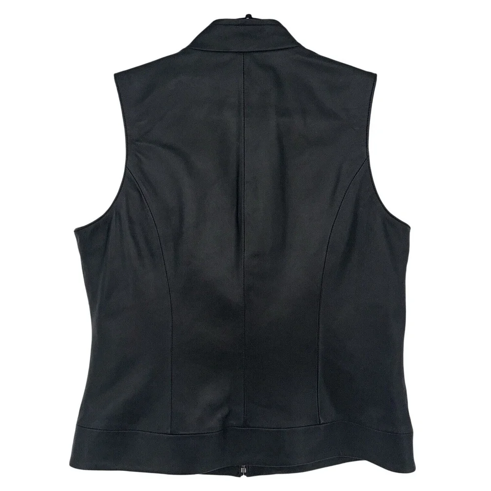 NEW Coldwater Creek Womens Leather Vest Black Small Embroidered Accents Full Zip